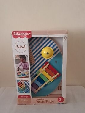 Fisher-Price Wooden Music Table with Blue Base and Rainbow Xylophone